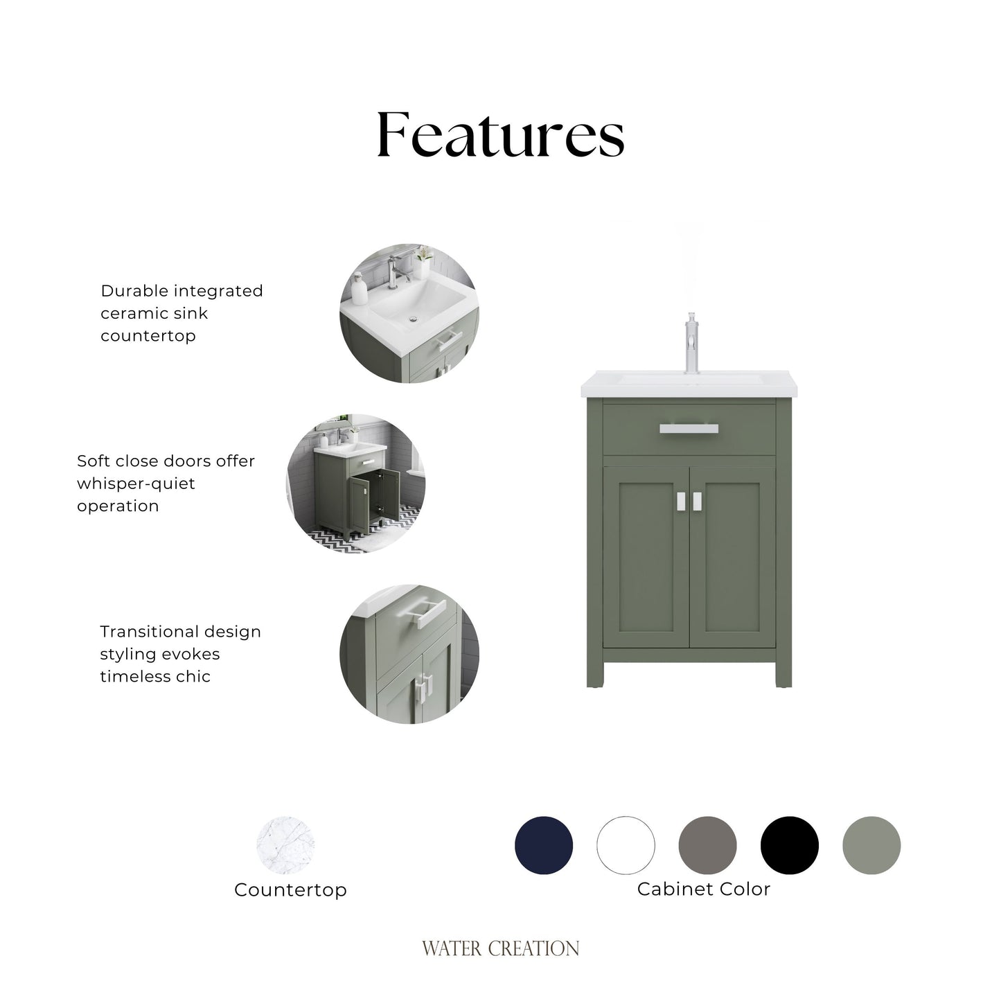 Myra 24 in. W x 18 in. D Bath Vanity in Glacial Green with Ceramics Vanity Top in White with White Basin | Water Creation