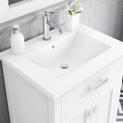 Myra Collection 24 in. Bathroom Vanity in Pure White with Ceramics Vanity Top in White - Vanity Only | Water Creation