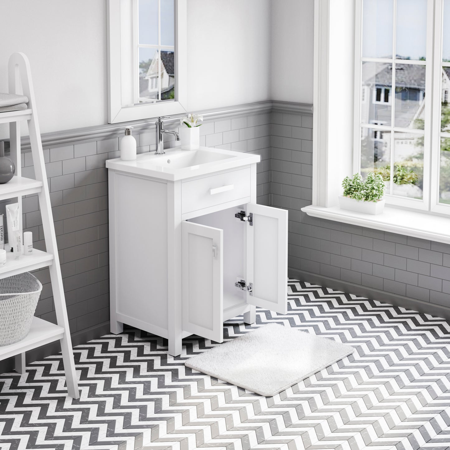 Myra Collection 24 in. Bathroom Vanity in Pure White with Ceramics Vanity Top in White - Vanity Only | Water Creation
