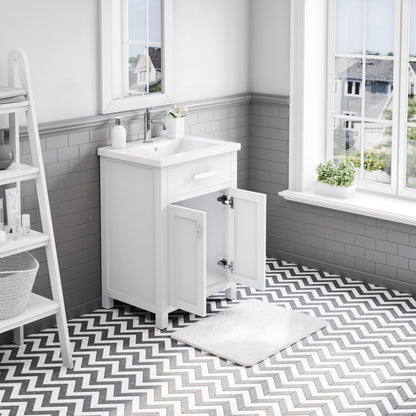 Myra Collection 24 in. Bathroom Vanity in Pure White with Ceramics Vanity Top in White - Vanity Only | Water Creation