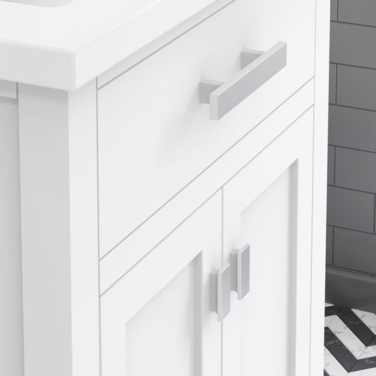Myra Collection 24 in. Bathroom Vanity in Pure White with Ceramics Vanity Top in White - Vanity Only | Water Creation