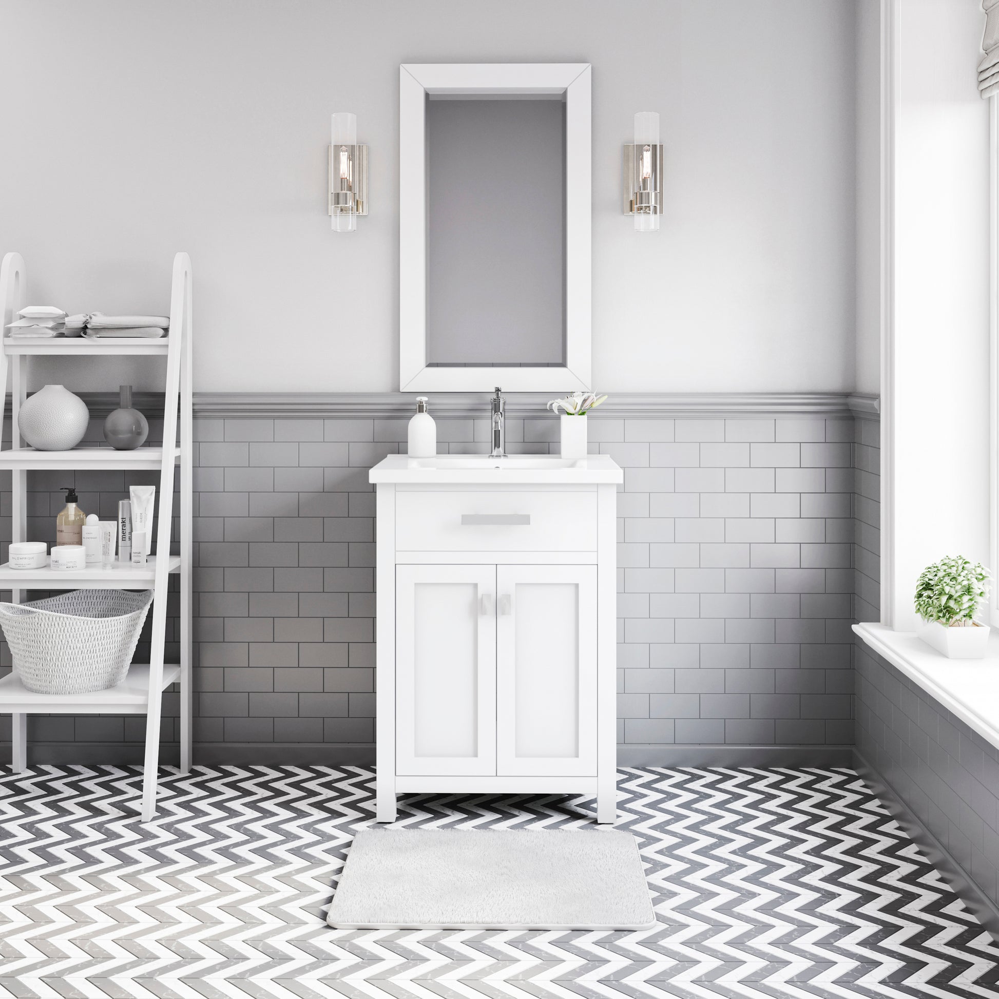 Myra Collection 24 in. Bathroom Vanity in Pure White with Ceramics Vanity Top in White - Vanity Only | Water Creation