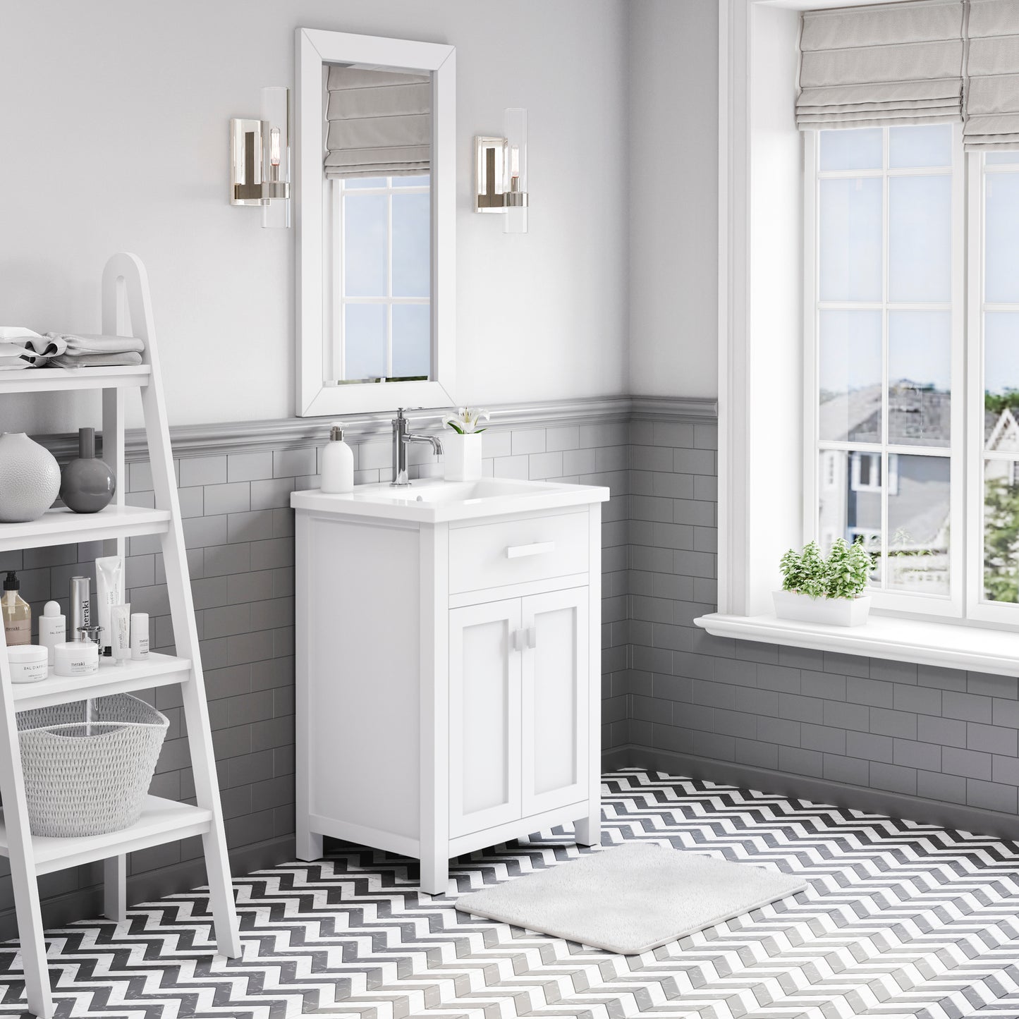 Myra Collection 24 in. Bathroom Vanity in Pure White with Ceramics Vanity Top in White - Vanity Only | Water Creation