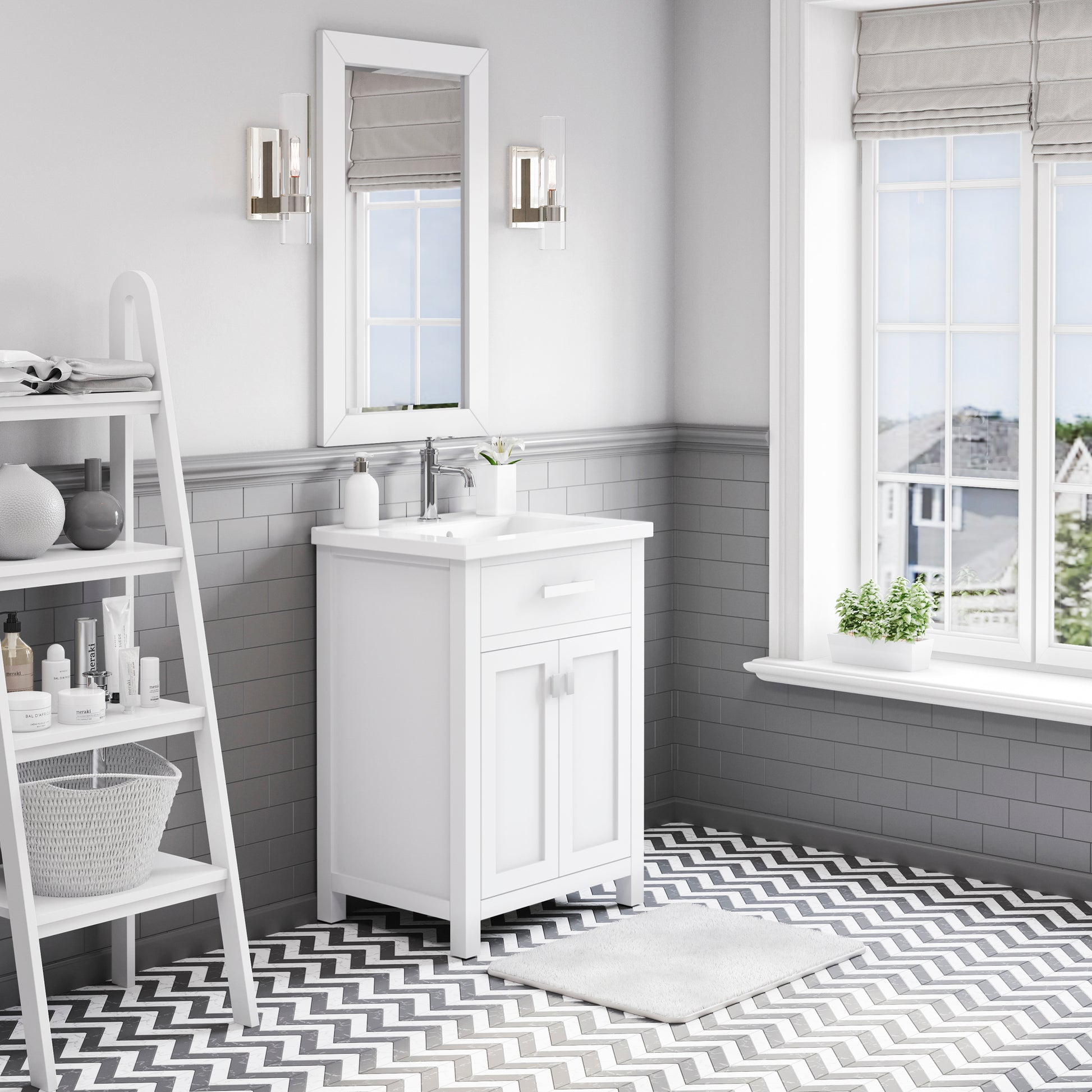 Myra Collection 24 in. Bathroom Vanity in Pure White with Ceramics Vanity Top in White - Vanity Only | Water Creation