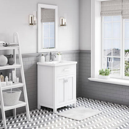Myra Collection 24 in. Bathroom Vanity in Pure White with Ceramics Vanity Top in White - Vanity Only | Water Creation