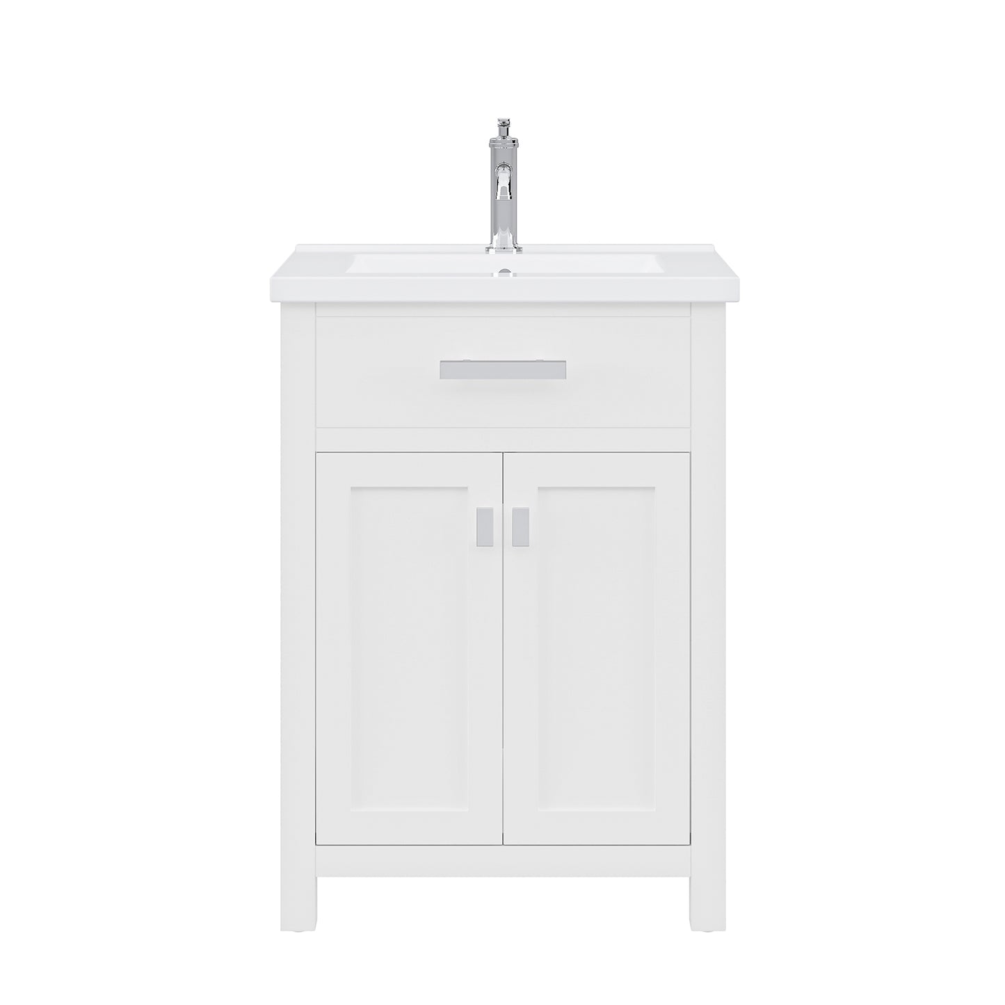 Myra Collection 24 in. Bathroom Vanity in Pure White with Ceramics Vanity Top in White - Vanity Only | Water Creation