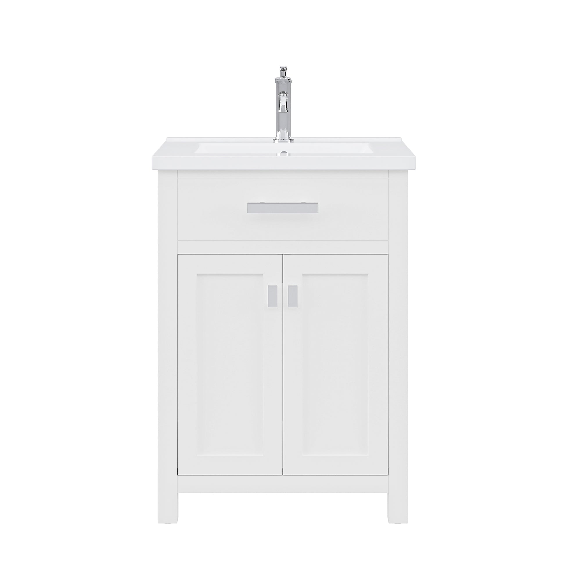 Myra Collection 24 in. Bathroom Vanity in Pure White with Ceramics Vanity Top in White - Vanity Only | Water Creation