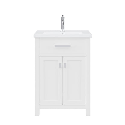Myra Collection 24 in. Bathroom Vanity in Pure White with Ceramics Vanity Top in White - Vanity Only | Water Creation