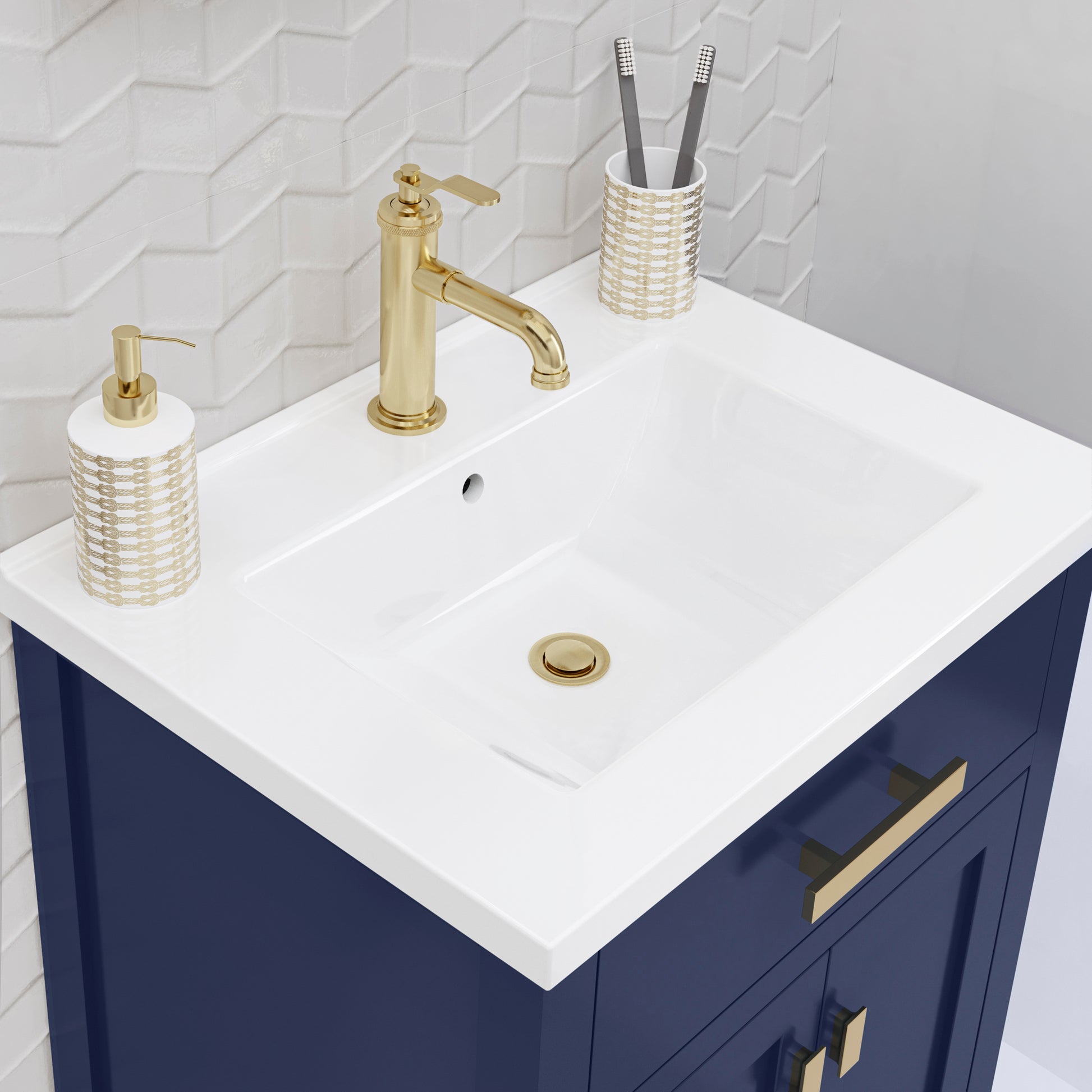 Myra 24 in. W Bath Vanity in Monarch Blue Finish with Ceramics Integrated Vanity Top with White Basin | Water Creation