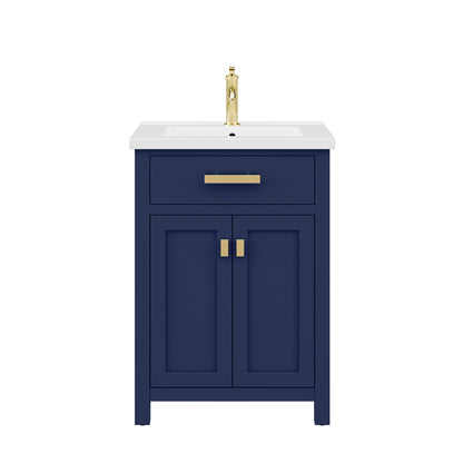 Myra 24 in. W Bath Vanity in Monarch Blue Finish with Ceramics Integrated Vanity Top with White Basin | Water Creation