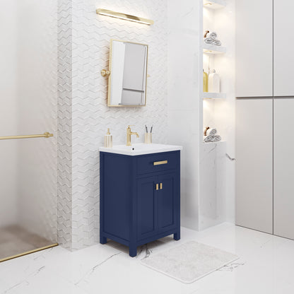Myra 24 in. W Bath Vanity in Monarch Blue Finish with Ceramics Integrated Vanity Top with White Basin | Water Creation