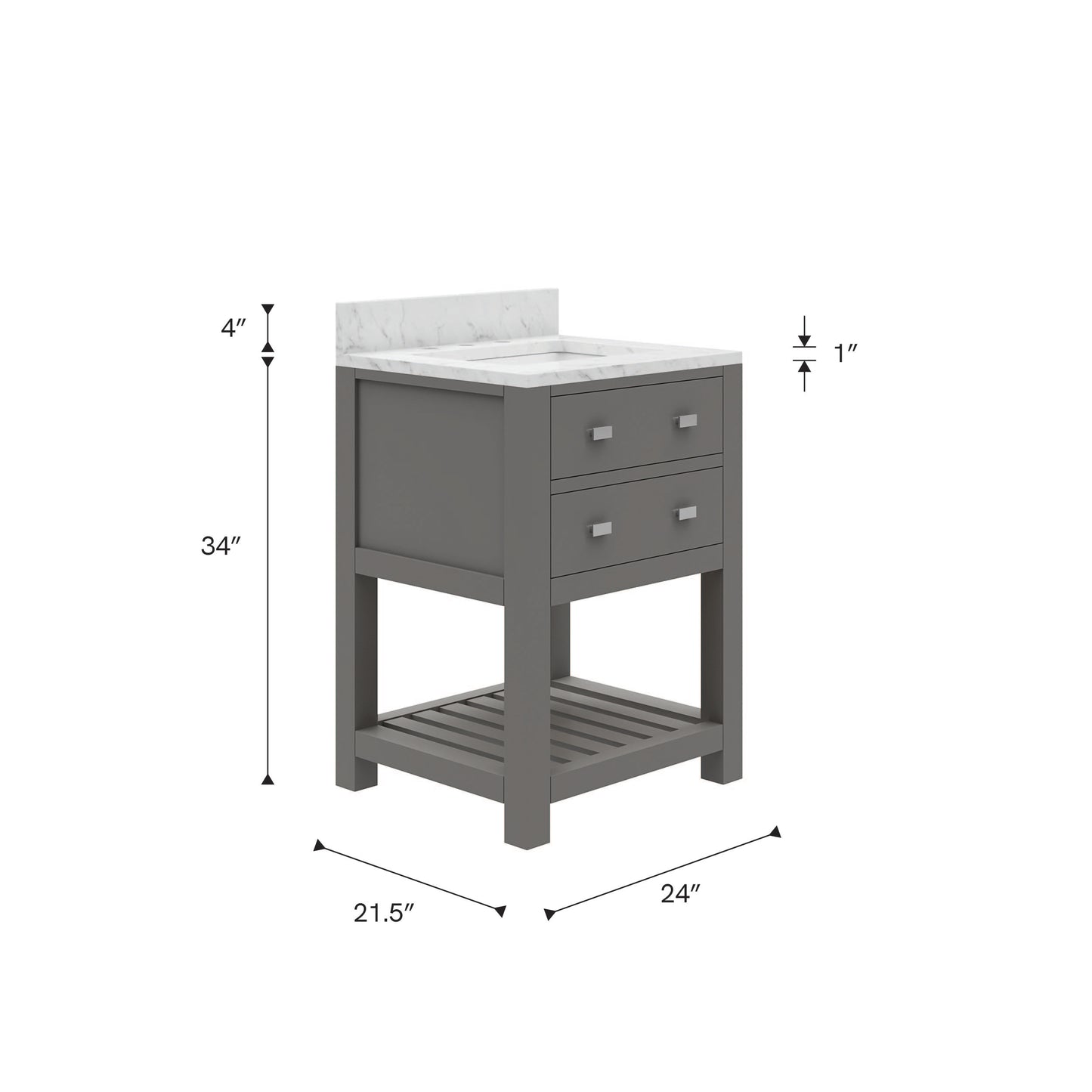 Madalyn 24 in. W x 21.5 in. D x 34 in. H Vanity in Cashmere Grey with Marble Vanity Top in Carrara White | Water Creation