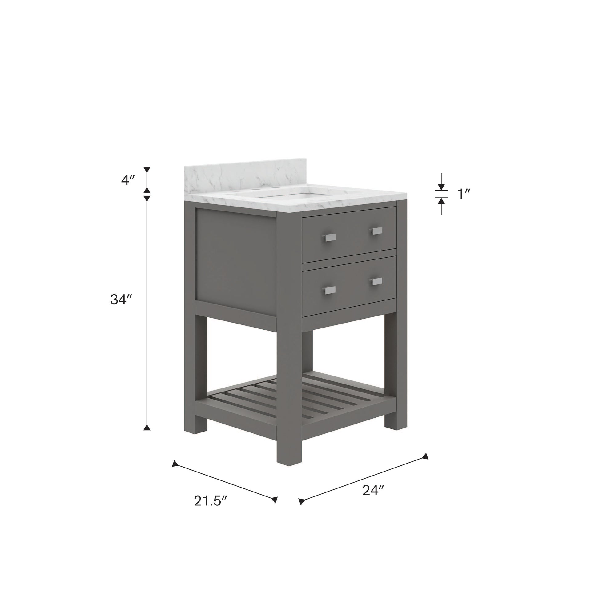 Madalyn 24 in. W x 21.5 in. D x 34 in. H Vanity in Cashmere Grey with Marble Vanity Top in Carrara White | Water Creation