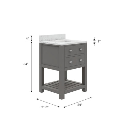Madalyn 24 in. W x 21.5 in. D x 34 in. H Vanity in Cashmere Grey with Marble Vanity Top in Carrara White | Water Creation