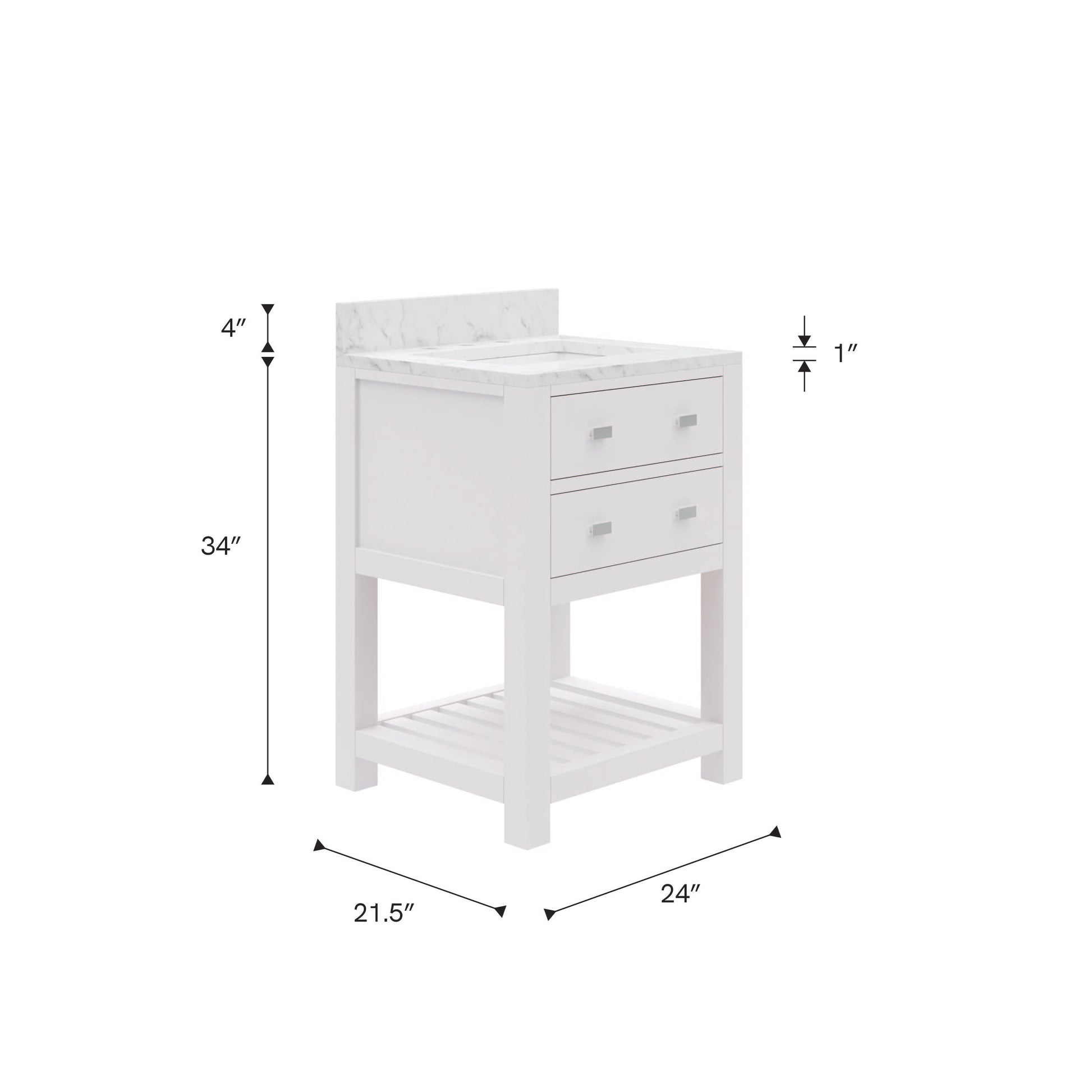 Madalyn 24 in. Vanity in Carrara White with Marble Vanity Top in Carrara White | Water Creation