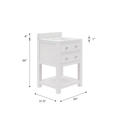 Madalyn 24 in. Vanity in Carrara White with Marble Vanity Top in Carrara White | Water Creation