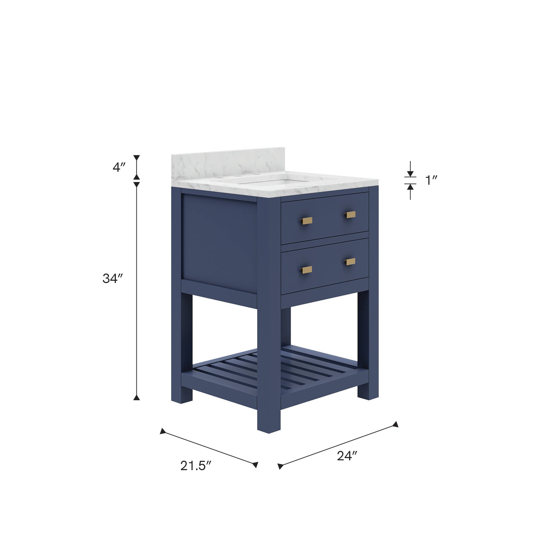 Madalyn 24 in. W Bath Vanity in Monarch Blue with Marble Vanity Top in Carrara White with White Basin(s) | Water Creation