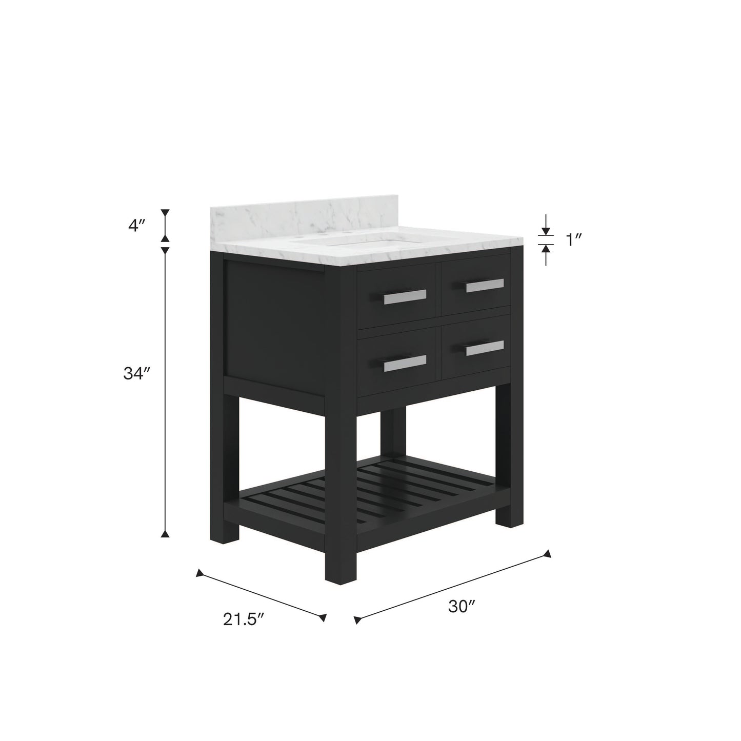 Madalyn 30 in. Vanity in Espresso with Marble Vanity Top in Carrara White | Water Creation