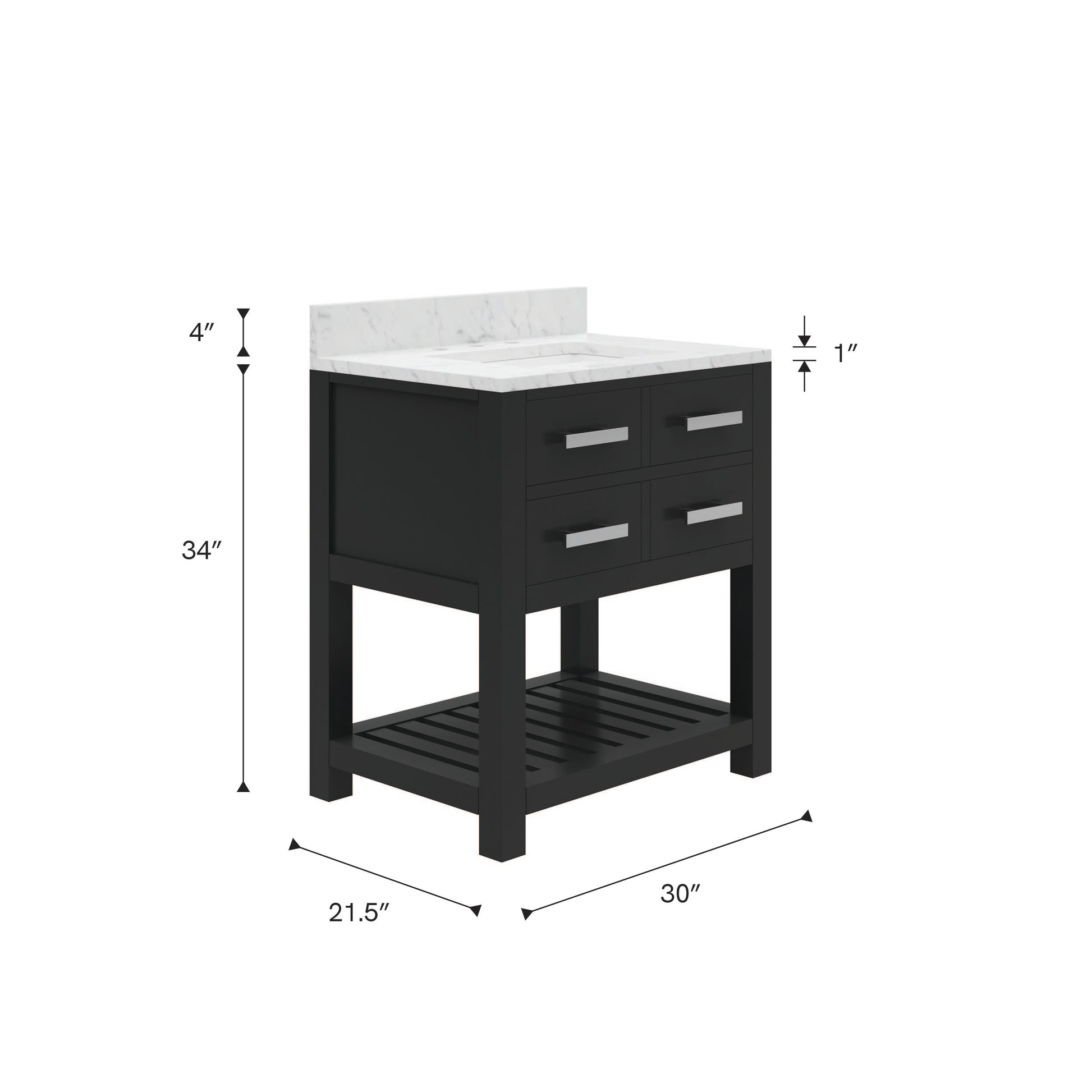 Madalyn 30 in. Vanity in Espresso with Marble Vanity Top in Carrara White | Water Creation