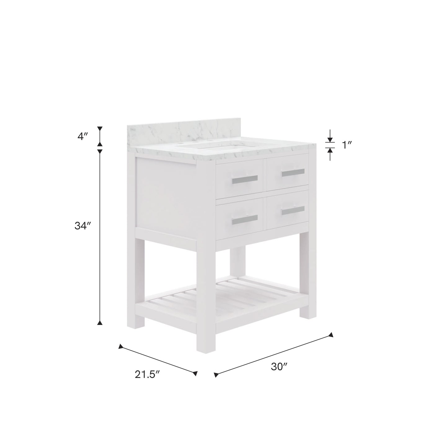 Madalyn 30 in. Vanity in Carrara White with Marble Vanity Top in Carrara White | Water Creation