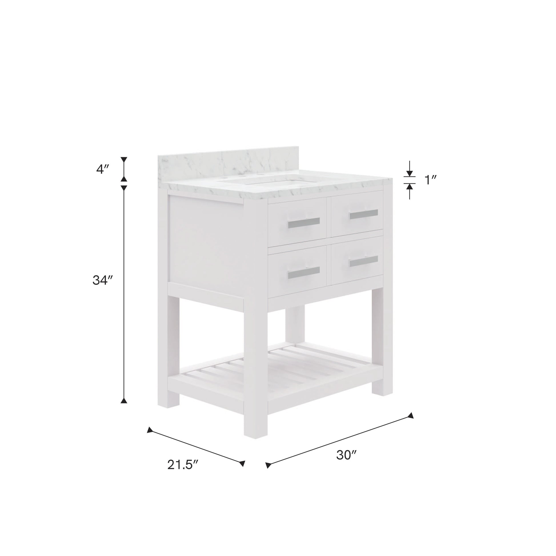 Madalyn 30 in. Vanity in Carrara White with Marble Vanity Top in Carrara White | Water Creation