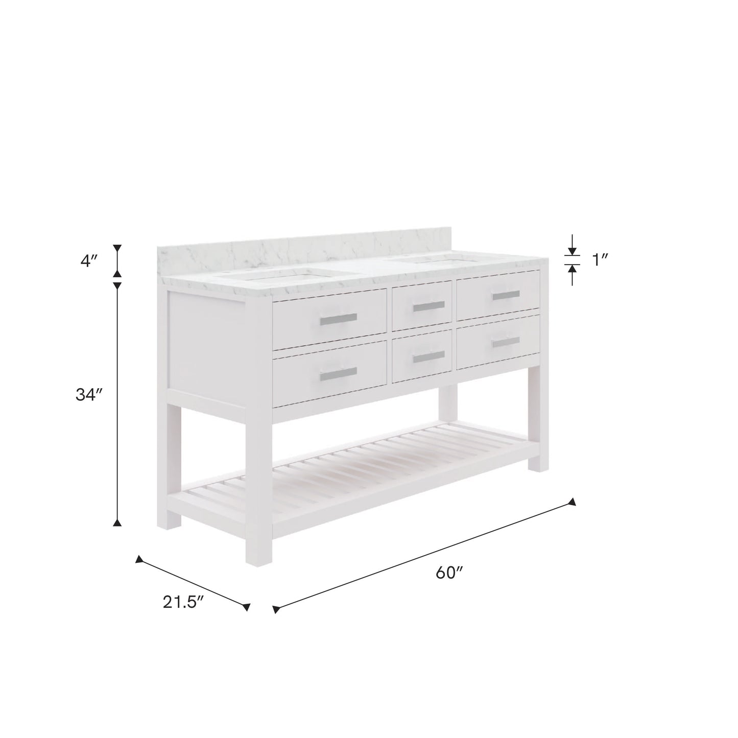 Madalyn 60 in. Vanity in Carrara White with Marble Vanity Top in Carrara White | Water Creation