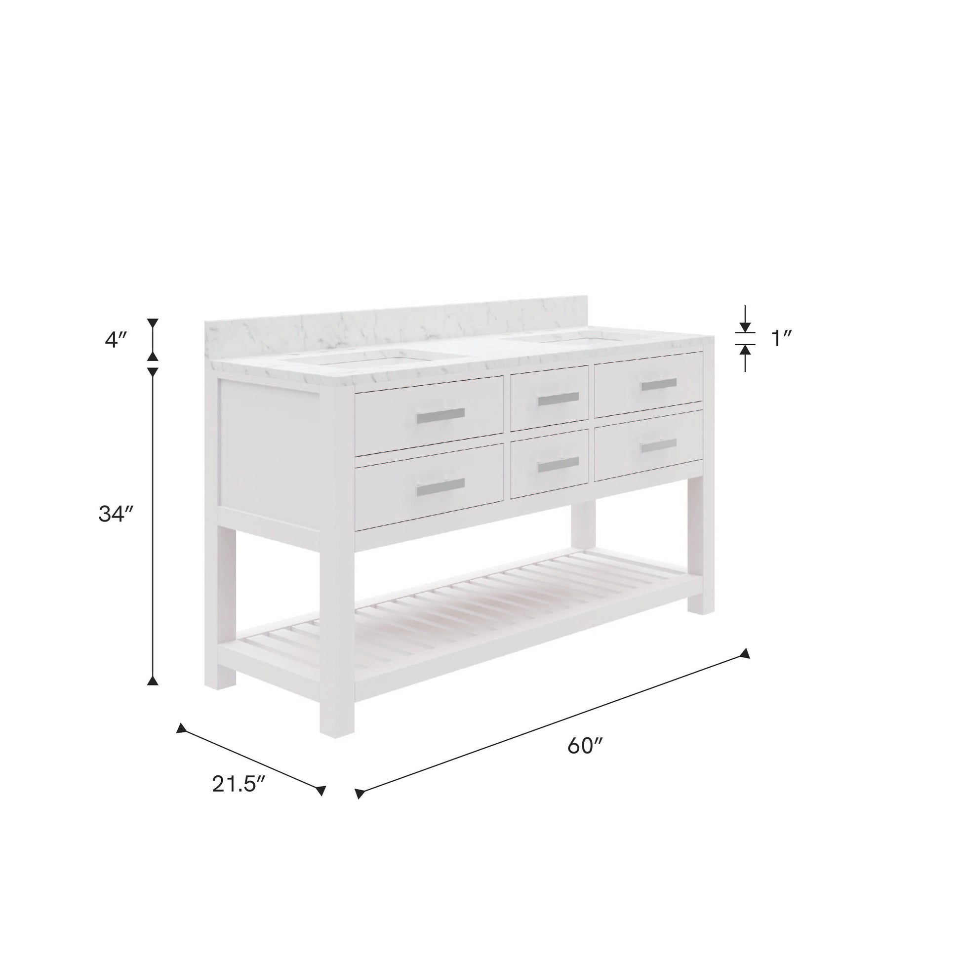 Madalyn 60 in. Vanity in Carrara White with Marble Vanity Top in Carrara White | Water Creation