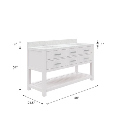 Madalyn 60 in. Vanity in Carrara White with Marble Vanity Top in Carrara White | Water Creation