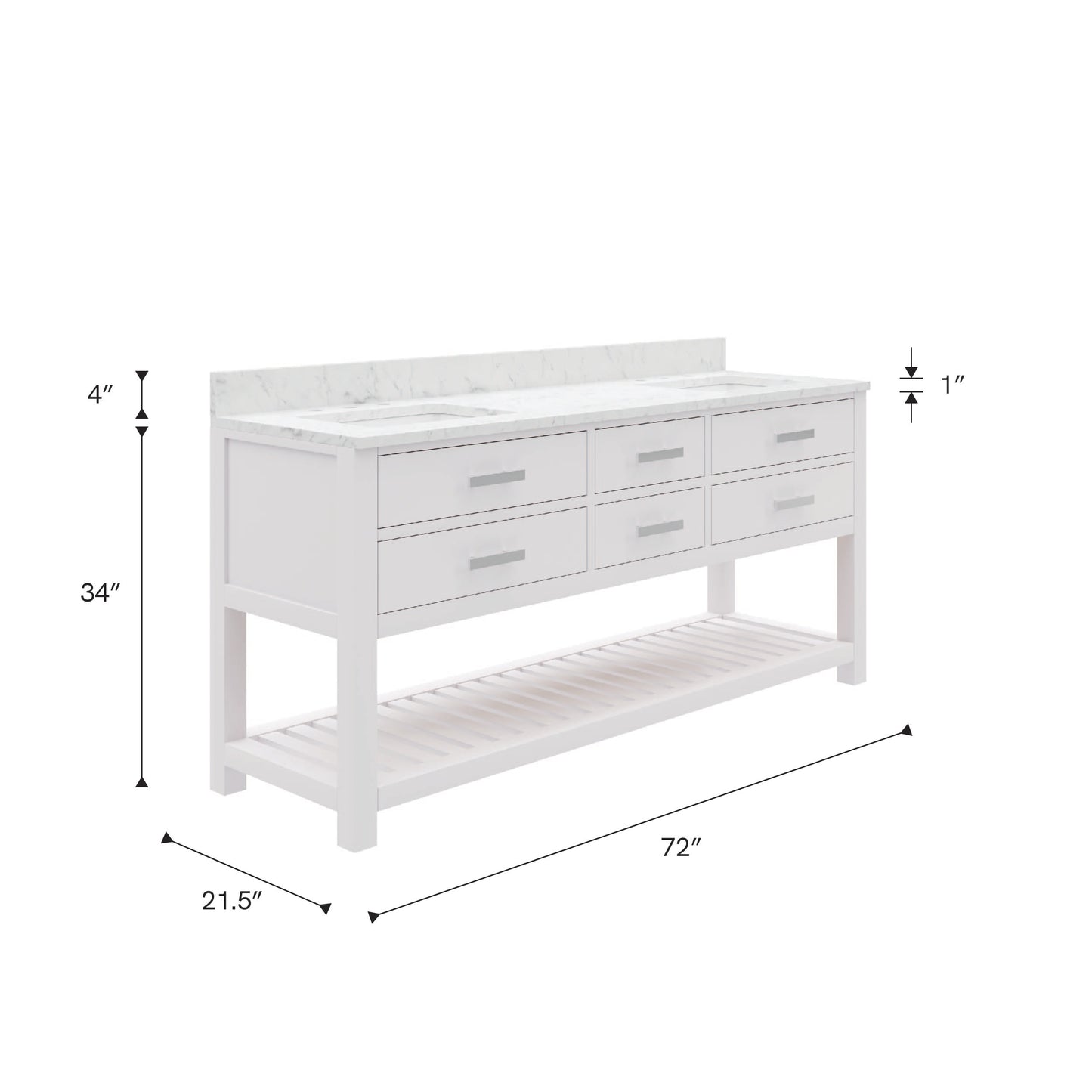 Madalyn 72 in. Vanity in Carrara White with Marble Vanity Top in Carrara White | Water Creation