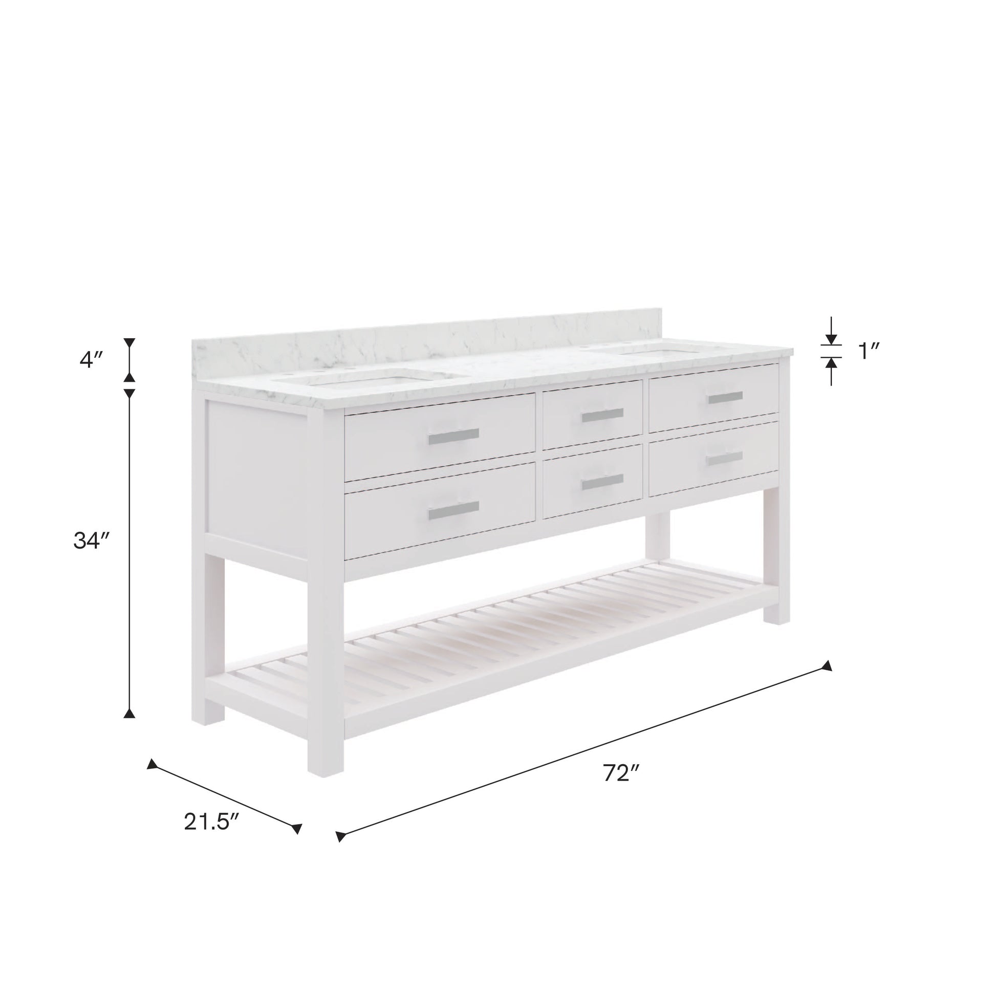 Madalyn 72 in. Vanity in Carrara White with Marble Vanity Top in Carrara White | Water Creation