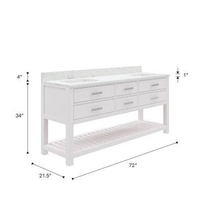 Madalyn 72 in. Vanity in Carrara White with Marble Vanity Top in Carrara White | Water Creation