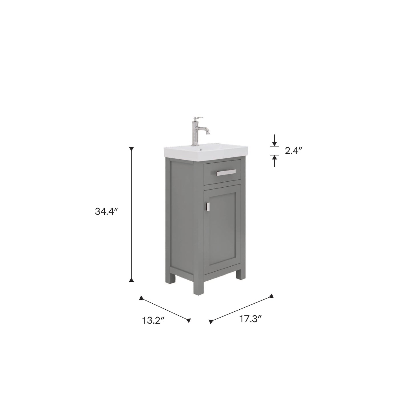 MIA 18 in. W Bath Vanity in Cashmere Grey Finish with Ceramics Integrated Vanity Top with White Basin | Water Creation
