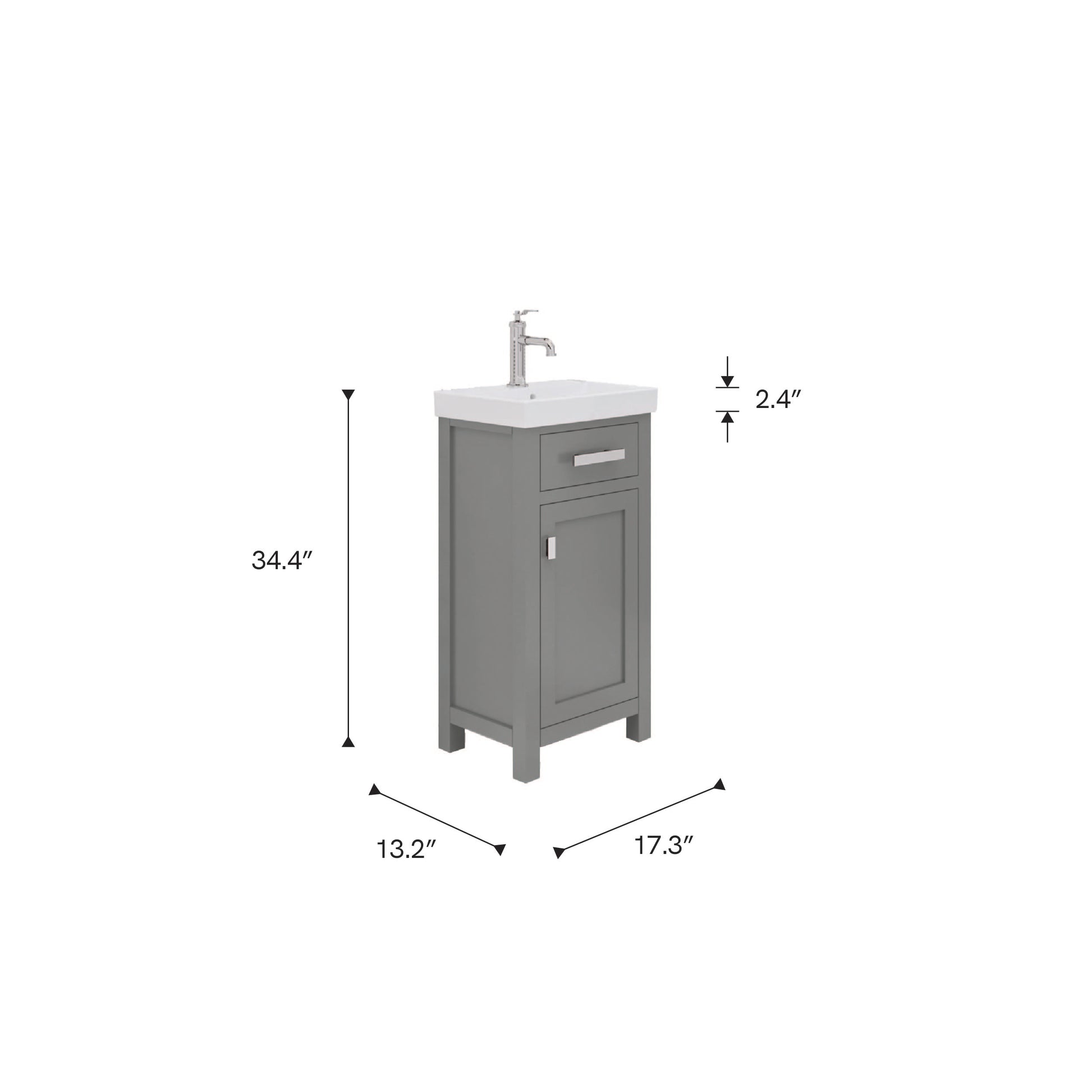MIA 18 in. W Bath Vanity in Cashmere Grey Finish with Ceramics Integrated Vanity Top with White Basin | Water Creation