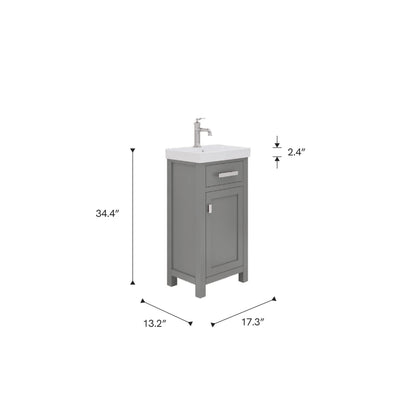 MIA 18 in. W Bath Vanity in Cashmere Grey Finish with Ceramics Integrated Vanity Top with White Basin | Water Creation