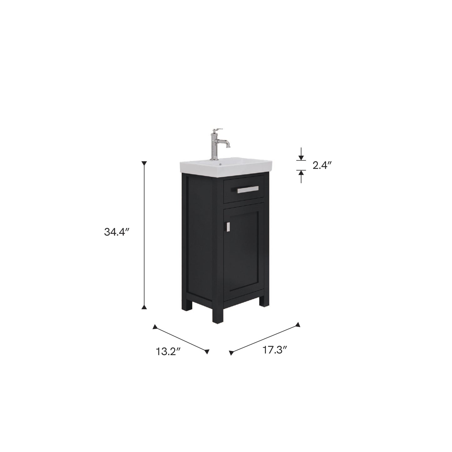 MIA 18 in. W Bath Vanity in Espresso Finish with Ceramics Integrated Vanity Top with White Basin | Water Creation
