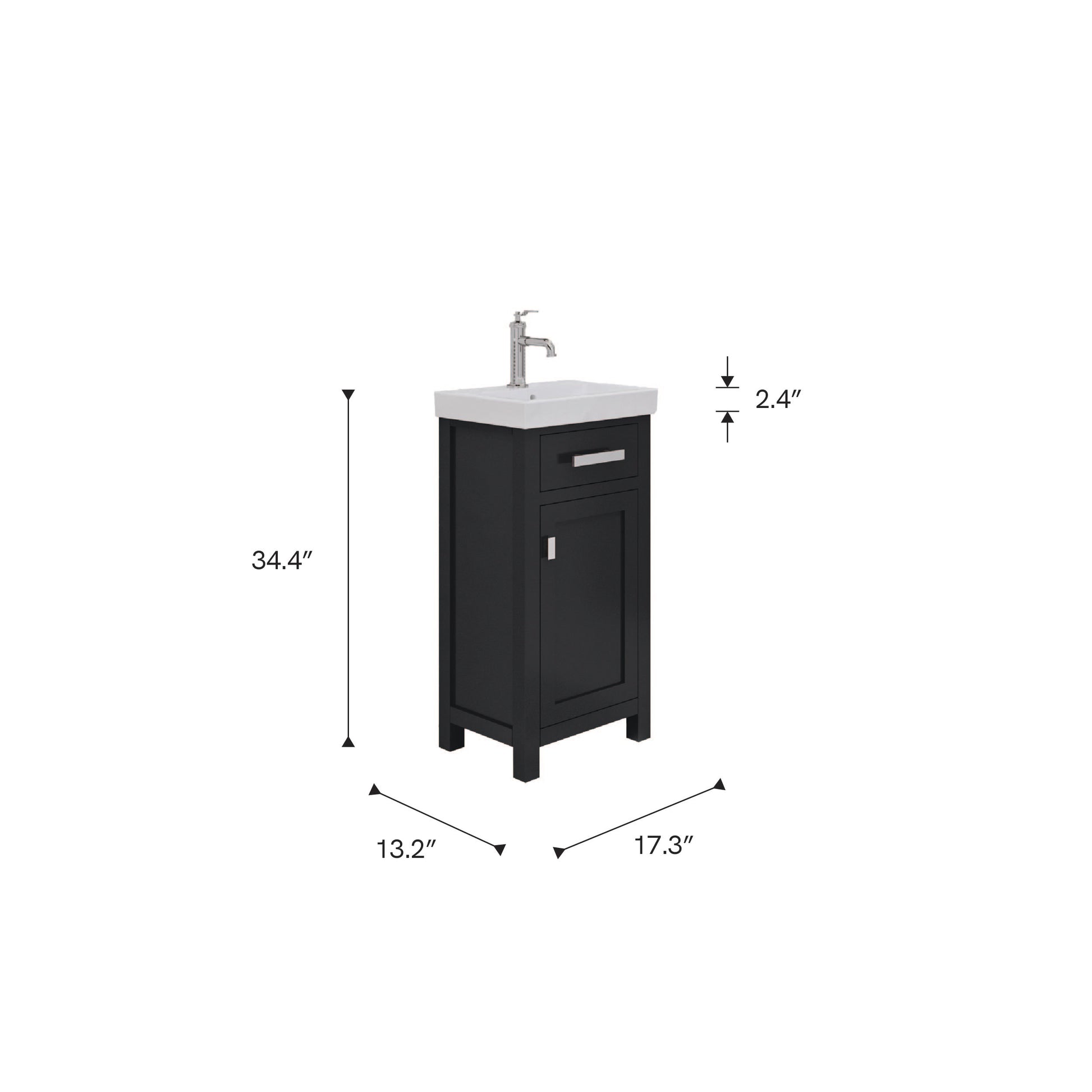 MIA 18 in. W Bath Vanity in Espresso Finish with Ceramics Integrated Vanity Top with White Basin | Water Creation