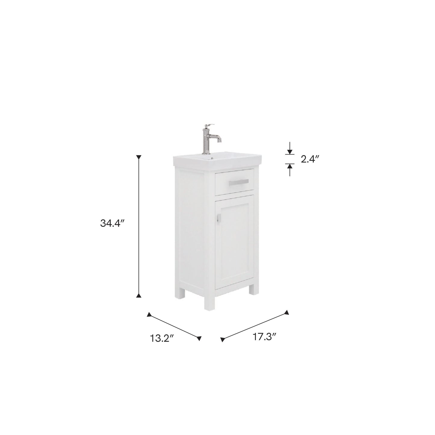 MIA 18 in. W Bath Vanity in Pure White Finish with Ceramics Integrated Vanity Top with White Basin | Water Creation