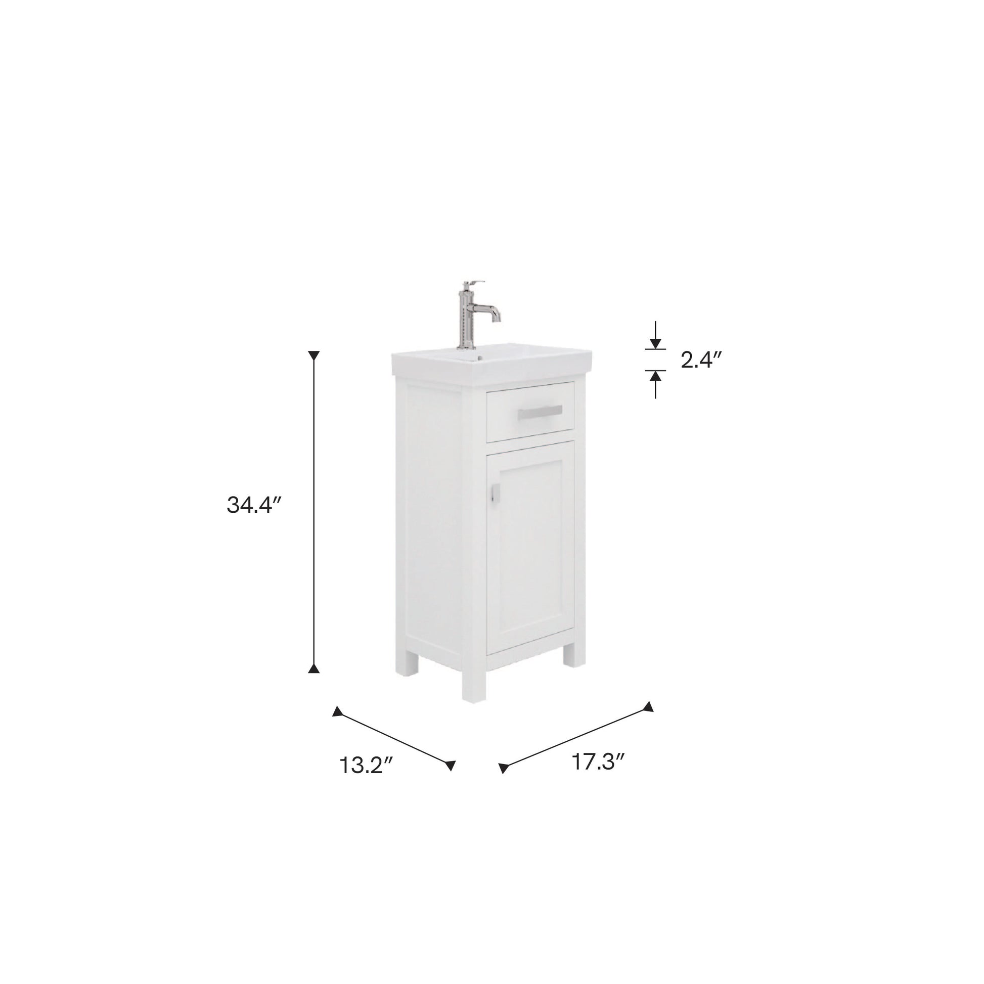 MIA 18 in. W Bath Vanity in Pure White Finish with Ceramics Integrated Vanity Top with White Basin | Water Creation