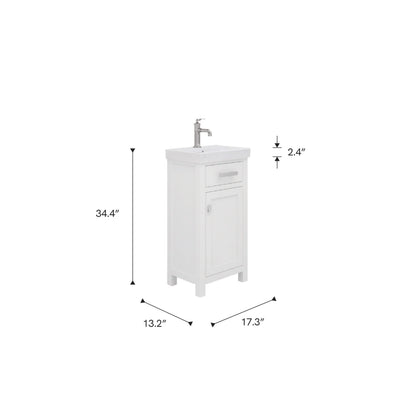 MIA 18 in. W Bath Vanity in Pure White Finish with Ceramics Integrated Vanity Top with White Basin | Water Creation