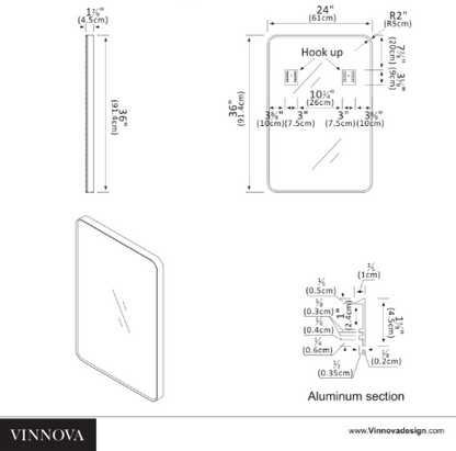 Vinnova, Mutriku 24 in. W x 36 in. H Rectangle Metal Wall Mirror in Brushed Gold