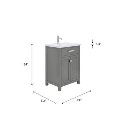 Myra 24 in. Bath Vanity in Cashmere Grey with Integrated Ceramics Vanity Top and Sink | Water Creation
