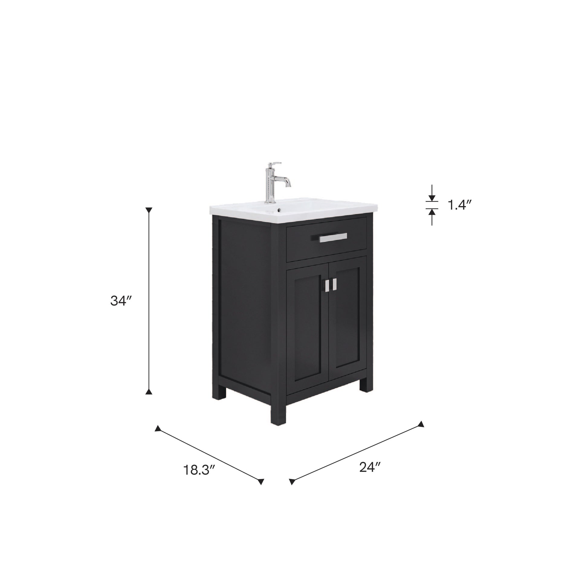 Myra 24 in. Bath Vanity in Espresso with Integrated Ceramics Vanity Top and Sink | Water Creation