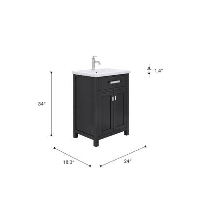Myra 24 in. Bath Vanity in Espresso with Integrated Ceramics Vanity Top and Sink | Water Creation