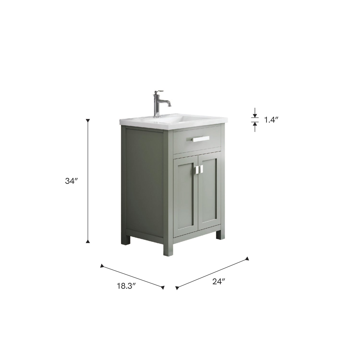 Myra 24 in. W x 18 in. D Bath Vanity in Glacial Green with Ceramics Vanity Top in White with White Basin | Water Creation