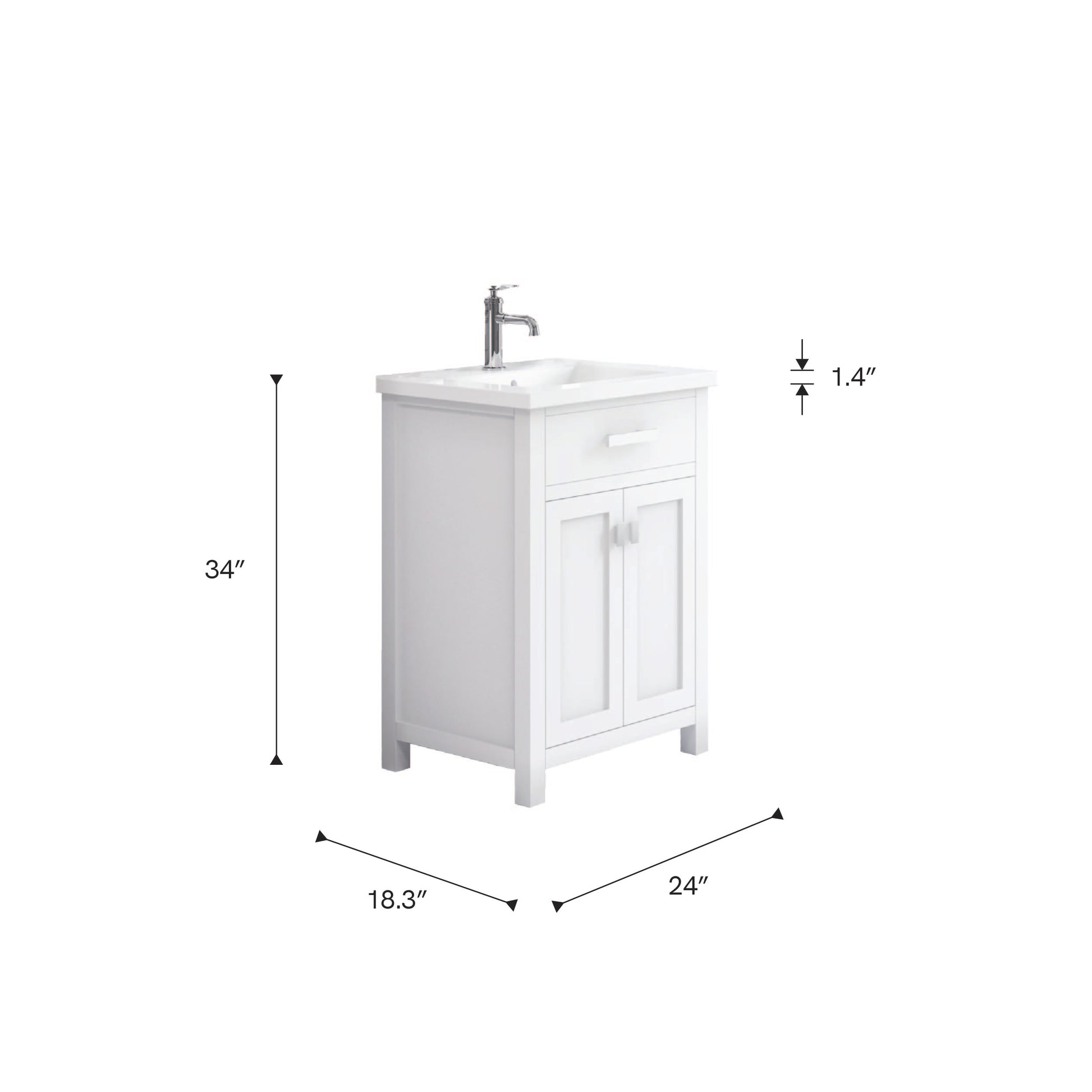 Myra Collection 24 in. Bathroom Vanity in Pure White with Ceramics Vanity Top in White - Vanity Only | Water Creation