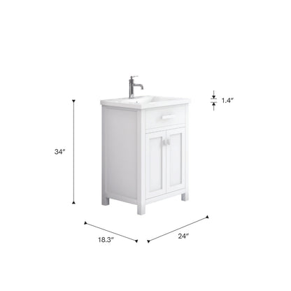 Myra Collection 24 in. Bathroom Vanity in Pure White with Ceramics Vanity Top in White - Vanity Only | Water Creation