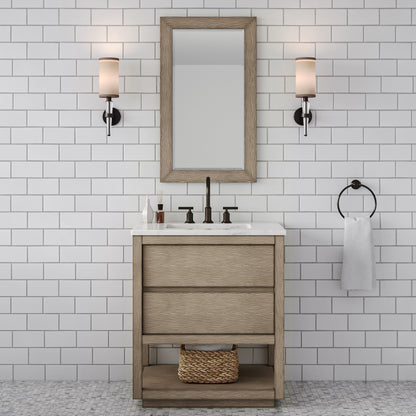 Oakman 30 in. x 34.3 in. H Bath Vanity in Grey Oak with Marble Top with White Basin | Water Creation