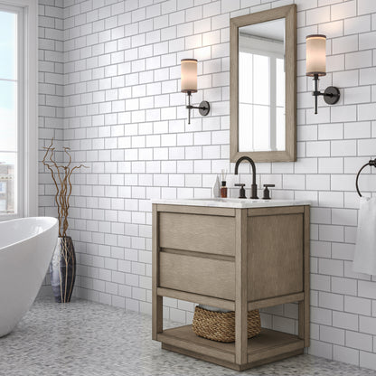 Oakman 30 in. x 34.3 in. H Bath Vanity in Grey Oak with Marble Top with White Basin | Water Creation