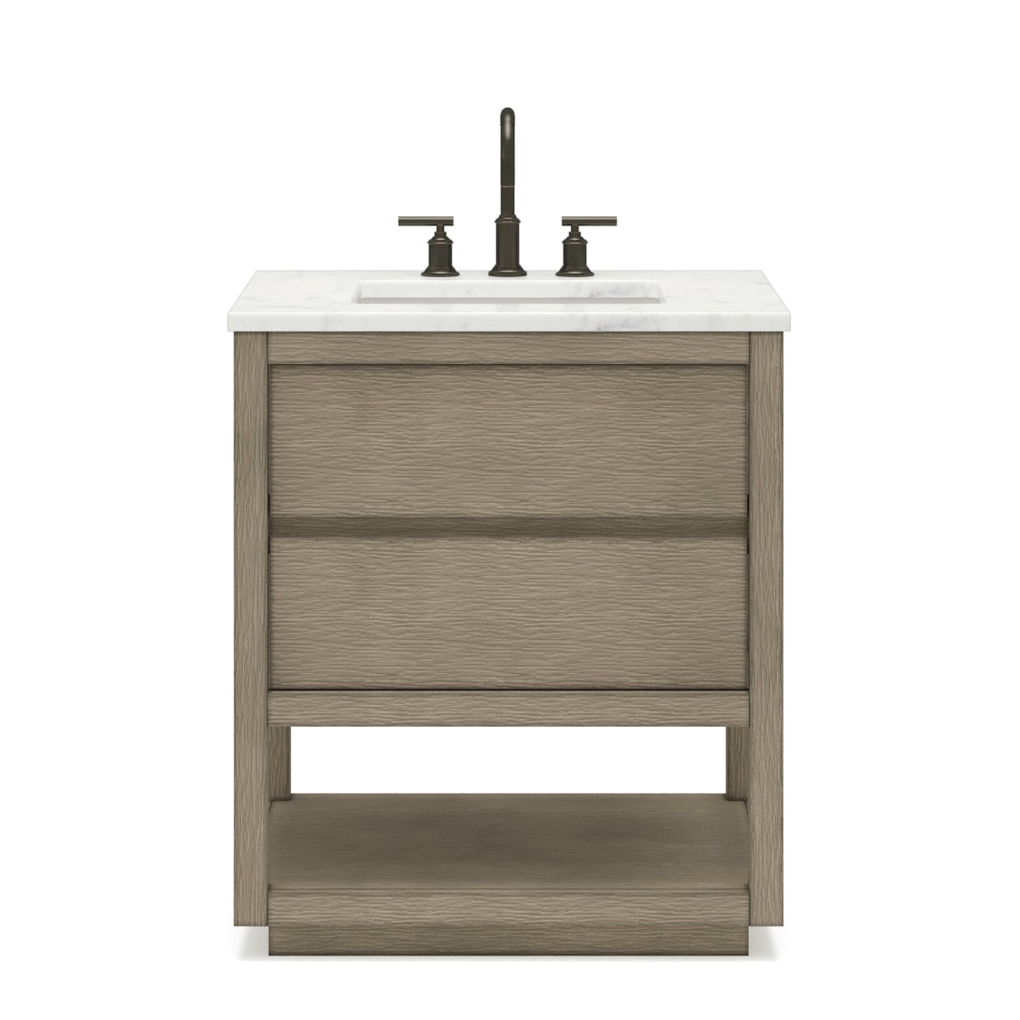 Oakman 30 in. x 34.3 in. H Bath Vanity in Grey Oak with Marble Top with White Basin | Water Creation