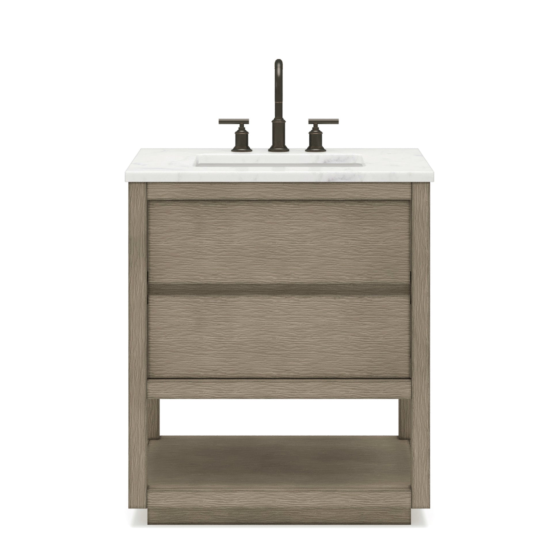 Oakman 30 in. x 34.3 in. H Bath Vanity in Grey Oak with Marble Top with White Basin | Water Creation